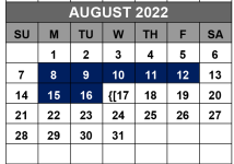 District School Academic Calendar for Mina Elementary for August 2022