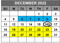 District School Academic Calendar for Bastrop County Juvenile Boot Camp for December 2022
