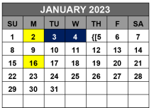 District School Academic Calendar for Lost Pines Elementary School for January 2023