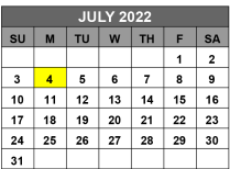 District School Academic Calendar for Gateway School for July 2022