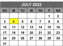 District School Academic Calendar for Bastrop County Juvenile Boot Camp for July 2022