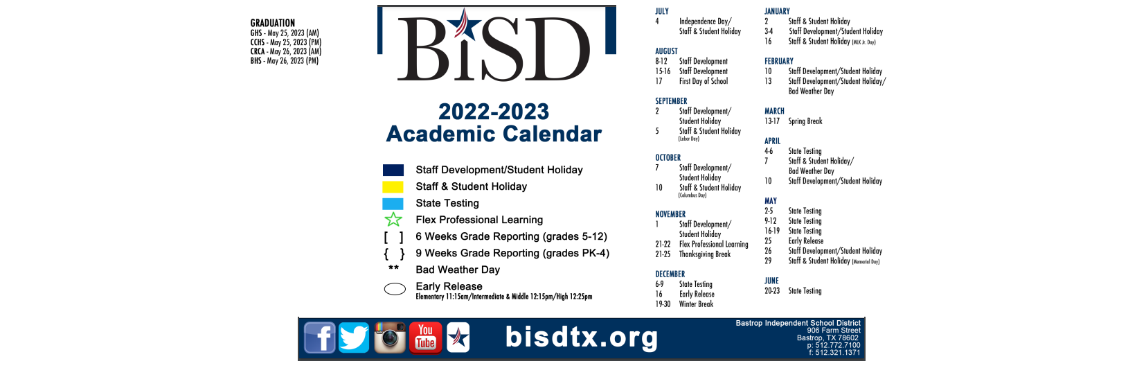 District School Academic Calendar Key for Bastrop High School