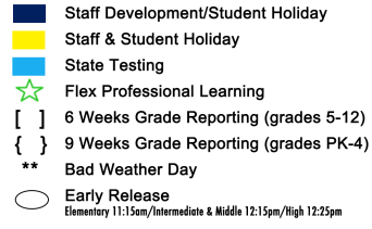 District School Academic Calendar Legend for Red Rock Elementary