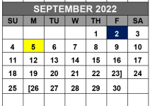 District School Academic Calendar for Lost Pines Elementary School for September 2022
