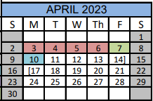 District School Academic Calendar for Matagorda Co J J A E P for April 2023