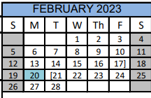 District School Academic Calendar for Matagorda Co J J A E P for February 2023
