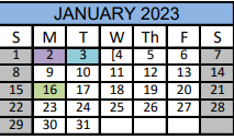 District School Academic Calendar for Matagorda Co J J A E P for January 2023