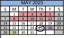 District School Academic Calendar for Matagorda Co J J A E P for May 2023