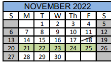 District School Academic Calendar for Matagorda Co J J A E P for November 2022