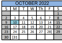 District School Academic Calendar for Matagorda Co J J A E P for October 2022