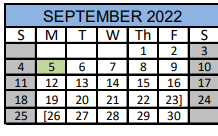 District School Academic Calendar for Mcallister Middle School for September 2022