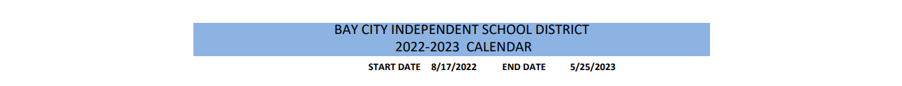 District School Academic Calendar for Matagorda Co J J A E P