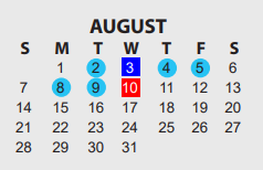 District School Academic Calendar for Amelia Elementary School for August 2022
