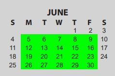 District School Academic Calendar for Bingman Head Start for June 2023