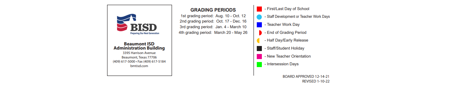 District School Academic Calendar Key for Bingman Head Start