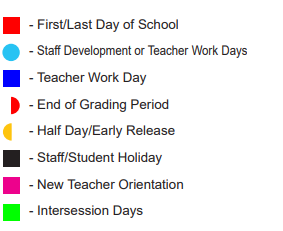 District School Academic Calendar Legend for Vincent Middle School