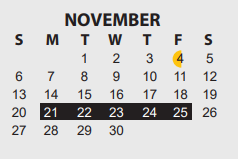 District School Academic Calendar for Vincent Middle School for November 2022