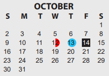 District School Academic Calendar for M L King Middle for October 2022