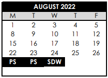 District School Academic Calendar for Elmonica Elementary School for August 2022