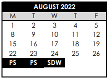 District School Academic Calendar for Ridgewood Elementary School for August 2022