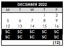 District School Academic Calendar for Sexton Mountain Elementary School for December 2022