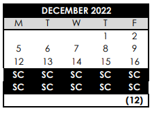 District School Academic Calendar for Scholls Heights Elementary School for December 2022