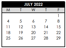 District School Academic Calendar for Hazeldale Elementary School for July 2022