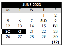 District School Academic Calendar for Cedar Park Middle School for June 2023