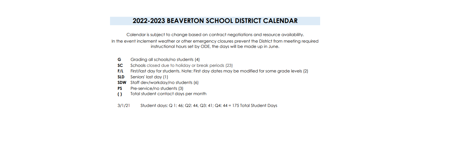 District School Academic Calendar Key for Aloha-huber Park School