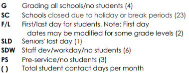 District School Academic Calendar Legend for Meadow Park Middle School