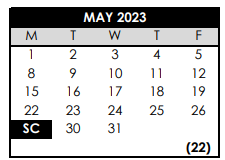District School Academic Calendar for Arts & Communication High School for May 2023