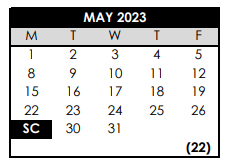 District School Academic Calendar for Jacob Wismer Elementary School for May 2023