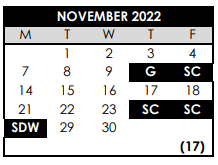 District School Academic Calendar for Raleigh Park Elementary School for November 2022