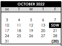 District School Academic Calendar for Sunset High School for October 2022