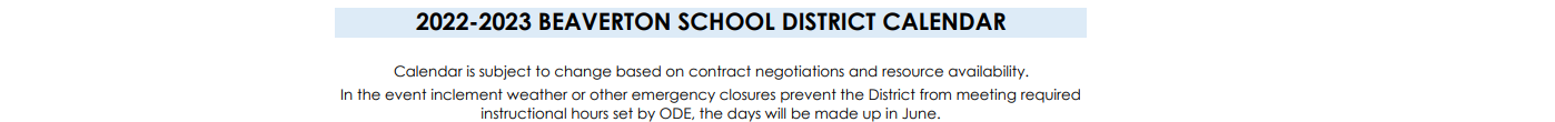 District School Academic Calendar for West Tualatin View Elementary School