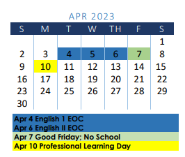 District School Academic Calendar for Thomas Jefferson Int for April 2023