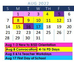 District School Academic Calendar for Beeville Daep for August 2022