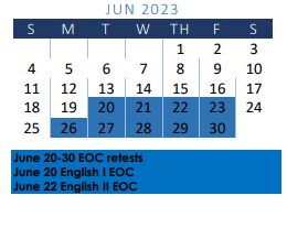 District School Academic Calendar for Moreno J H for June 2023