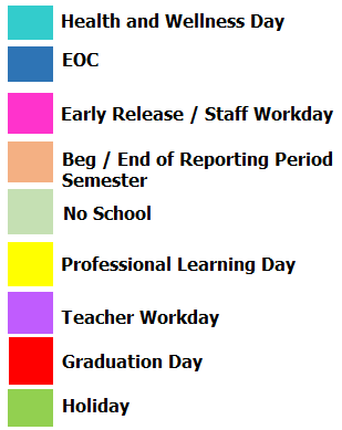 District School Academic Calendar Legend for Thomas Jefferson Int