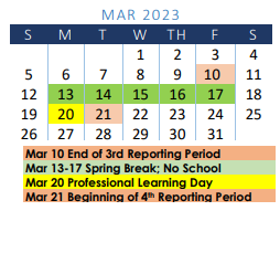 District School Academic Calendar for A C Jones High School for March 2023
