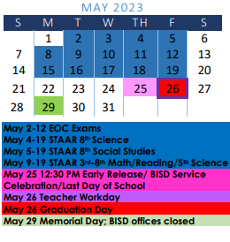 District School Academic Calendar for R A Hall Elementary for May 2023