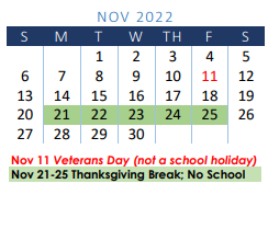 District School Academic Calendar for Fadden-mckeown-chambliss Elementar for November 2022