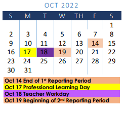 District School Academic Calendar for Fadden-mckeown-chambliss Elementar for October 2022
