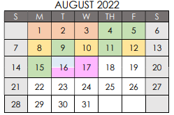 District School Academic Calendar for Spicer Alter Ed Ctr for August 2022