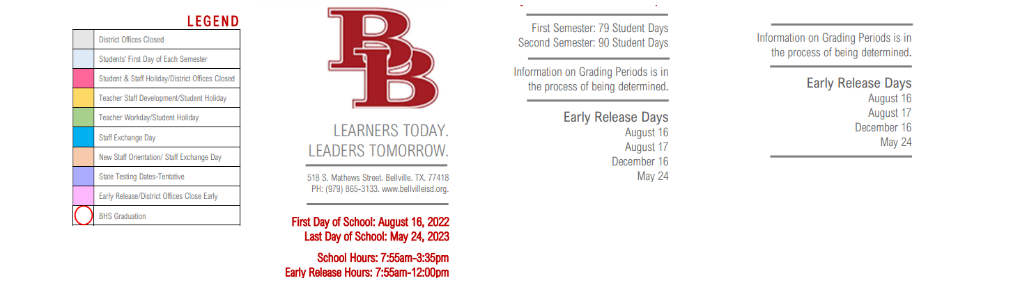 District School Academic Calendar Key for Bellville Junior High