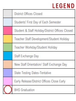 District School Academic Calendar Legend for West End Elementary