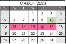 District School Academic Calendar for Spicer Alter Ed Ctr for March 2023