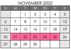 District School Academic Calendar for Spicer Alter Ed Ctr for November 2022
