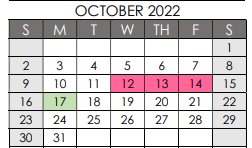 District School Academic Calendar for Spicer Alter Ed Ctr for October 2022
