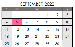 District School Academic Calendar for Spicer Alter Ed Ctr for September 2022